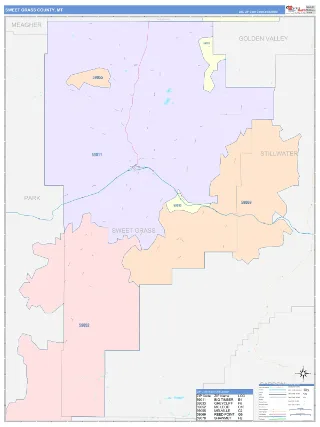 Sweet Grass County, MT ColorCast style ZIP Code wall map