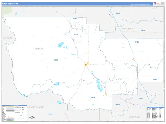 Teton County, MT ZIP Code Wall Map, Business Reference style