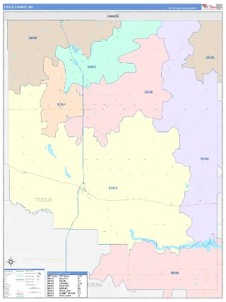 Toole County, MT ColorCast style ZIP Code wall map