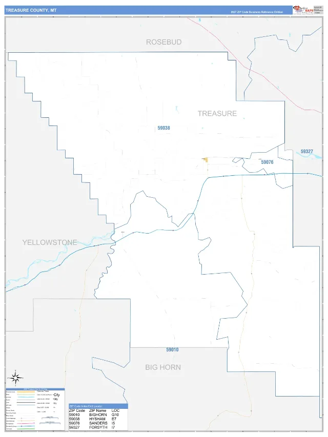 Treasure County, MT ZIP Code Wall Map, Business Reference style