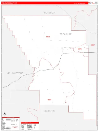Treasure County, MT RedLine style ZIP Code wall map