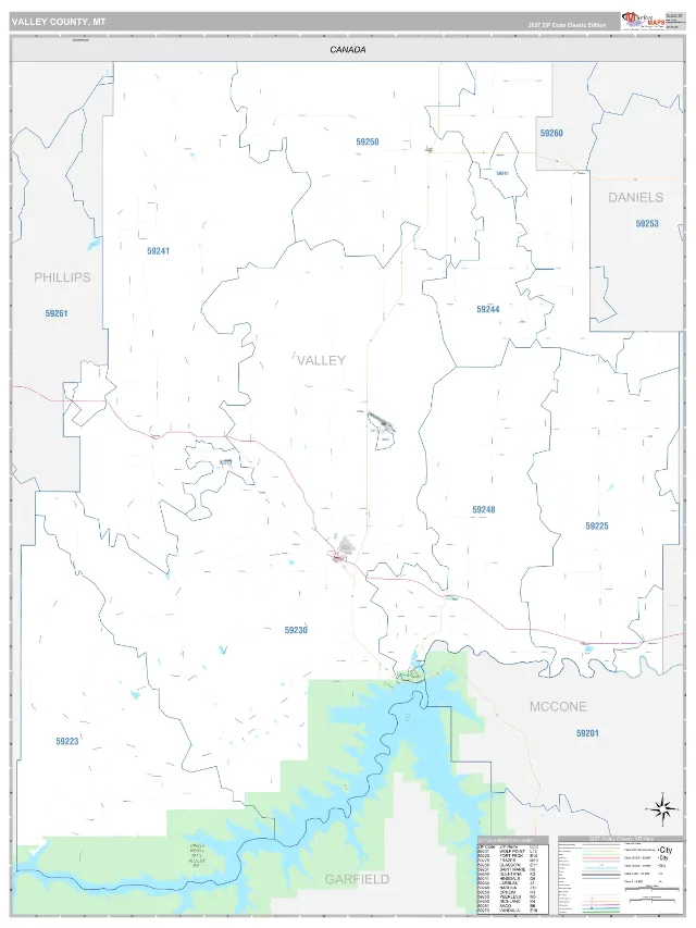 Valley County, MT ZIP Code Wall Map, Classic style