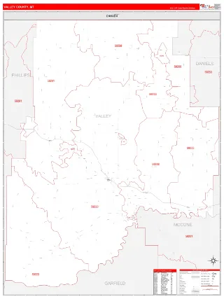 Valley County, MT RedLine style ZIP Code wall map