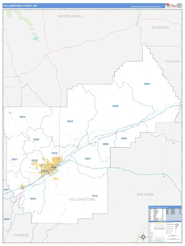 Yellowstone County, MT ZIP Code Wall Map, Business Reference style