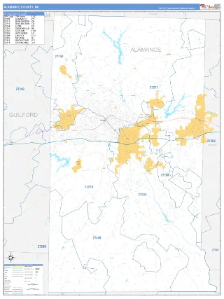 Alamance County, NC Business Reference style ZIP Code wall map