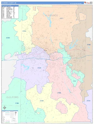 Alamance County, NC ColorCast style ZIP Code wall map