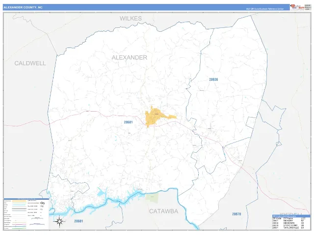 Alexander County, NC ZIP Code Wall Map, Business Reference style