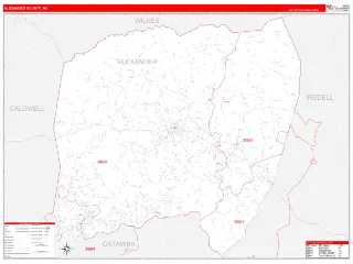 Alexander County, NC RedLine style ZIP Code wall map