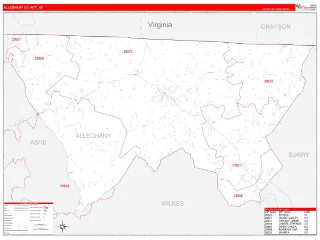 Alleghany County, NC RedLine style ZIP Code wall map