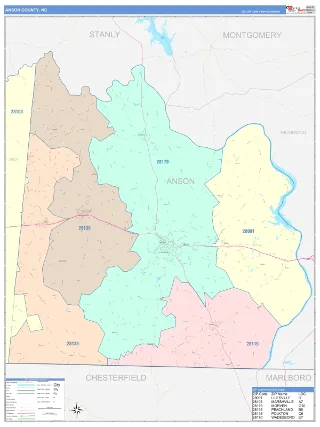 Anson County, NC ColorCast style ZIP Code wall map