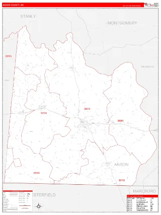 Anson County, NC RedLine style ZIP Code wall map