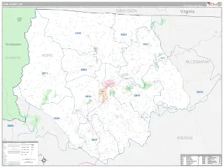 Ashe County, NC Classic style ZIP Code wall map