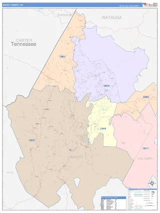 Avery County, NC ColorCast style ZIP Code wall map