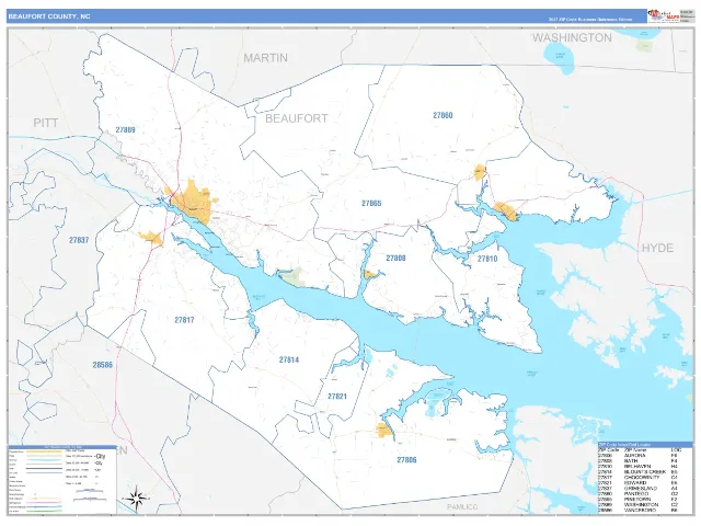 Beaufort County, NC ZIP Code Wall Map, Business Reference style