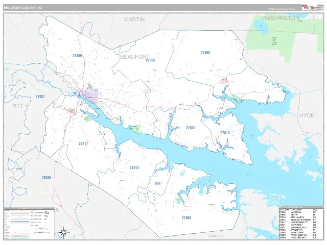 Beaufort County, NC ZIP Code Wall Map, Classic style