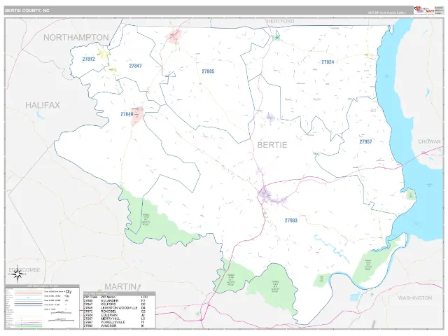 Bertie County, NC ZIP Code Wall Map, Classic style
