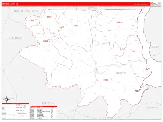 Bertie County, NC RedLine style ZIP Code wall map
