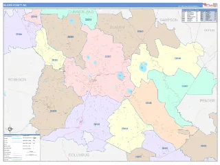 Bladen County, NC ColorCast style ZIP Code wall map