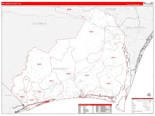 Brunswick County, NC RedLine style ZIP Code wall map