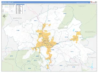 Buncombe County, NC Business Reference style ZIP Code wall map