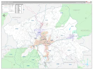 Buncombe County, NC Classic style ZIP Code wall map