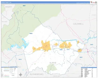 Burke County, NC Business Reference style ZIP Code wall map
