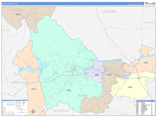Burke County, NC ZIP Code Wall Map, ColorCast style