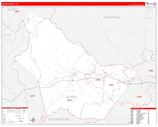 Burke County, NC RedLine style ZIP Code wall map