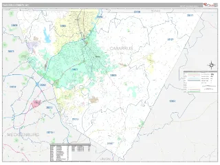 Cabarrus County, NC Classic style ZIP Code wall map