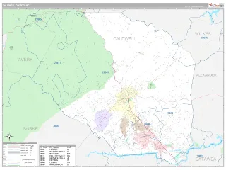 Caldwell County, NC Classic style ZIP Code wall map