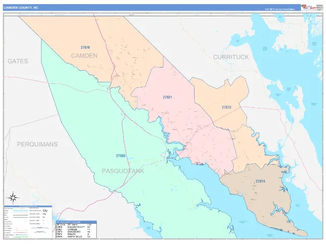 Camden County, NC ZIP Code Wall Map, ColorCast style