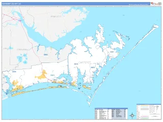 Carteret County, NC Business Reference style ZIP Code wall map