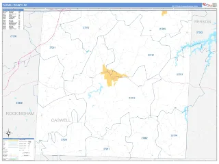 Caswell County, NC Business Reference style ZIP Code wall map
