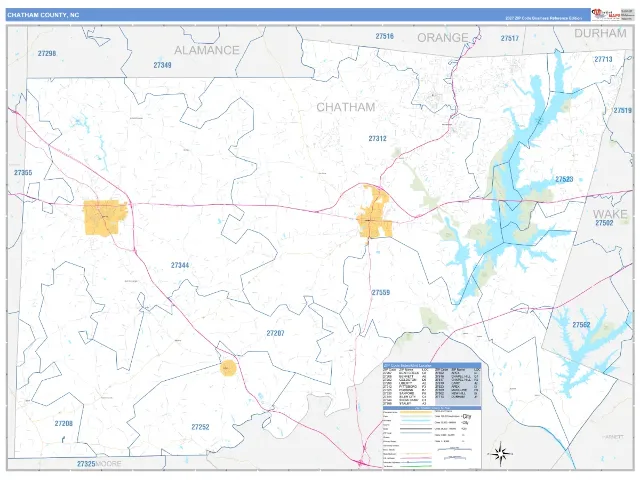 Chatham County, NC ZIP Code Wall Map, Business Reference style