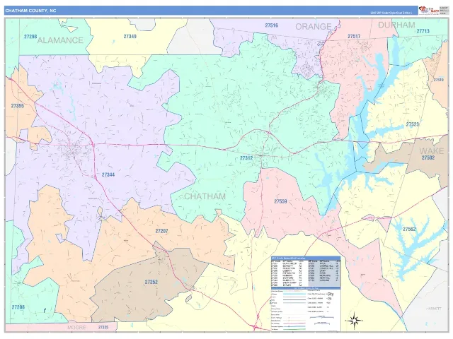 Chatham County, NC ZIP Code Wall Map, ColorCast style