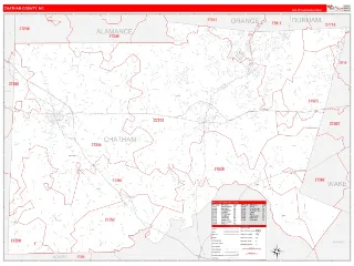Chatham County, NC RedLine style ZIP Code wall map