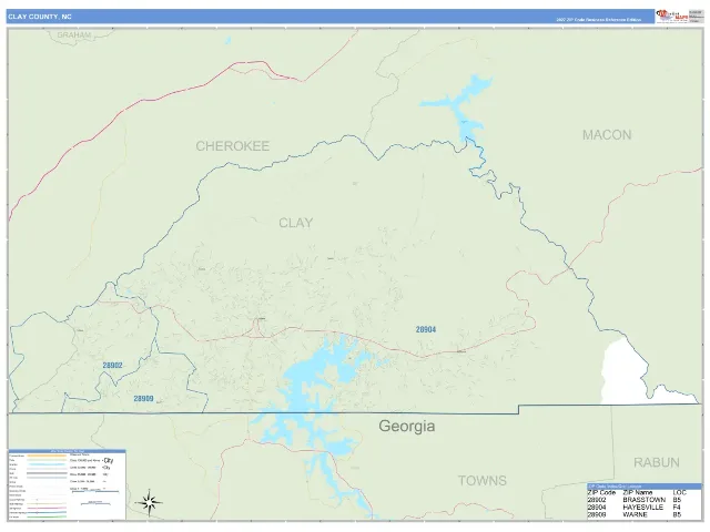 Clay County, NC ZIP Code Wall Map, Business Reference style