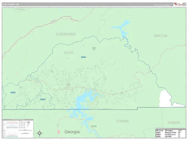 Clay County, NC ZIP Code Wall Map, Classic style