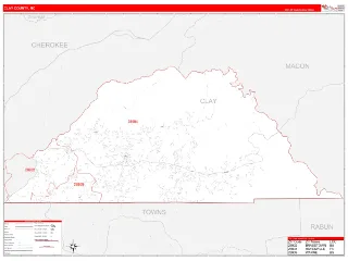 Clay County, NC RedLine style ZIP Code wall map