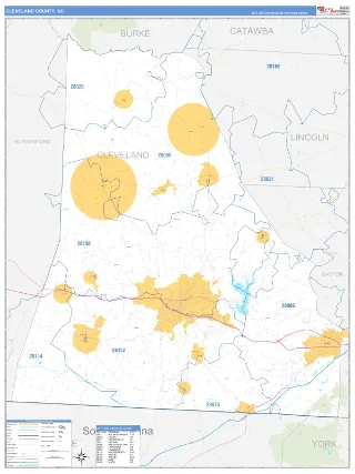 Cleveland County, NC Business Reference style ZIP Code wall map