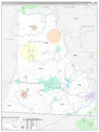 Cleveland County, NC Classic style ZIP Code wall map