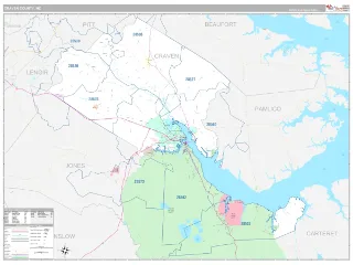Craven County, NC Classic style ZIP Code wall map