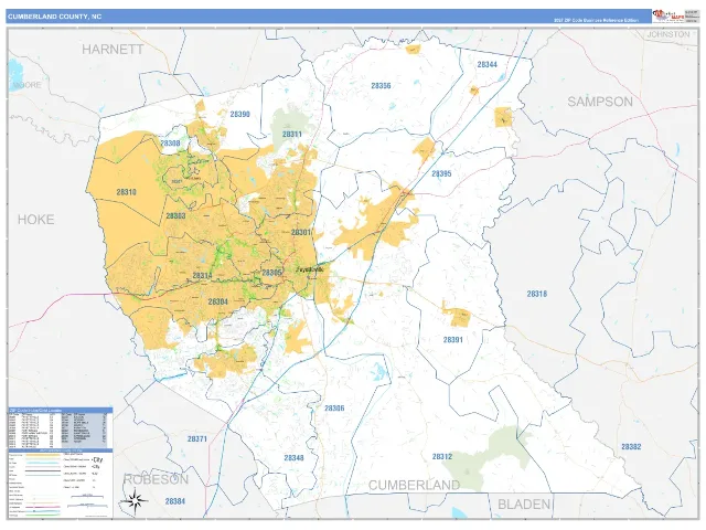 Cumberland County, NC ZIP Code Wall Map, Business Reference style