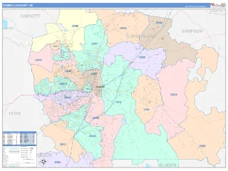 Cumberland County, NC ColorCast style ZIP Code wall map