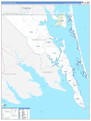 Currituck County, NC Business Reference style ZIP Code wall map