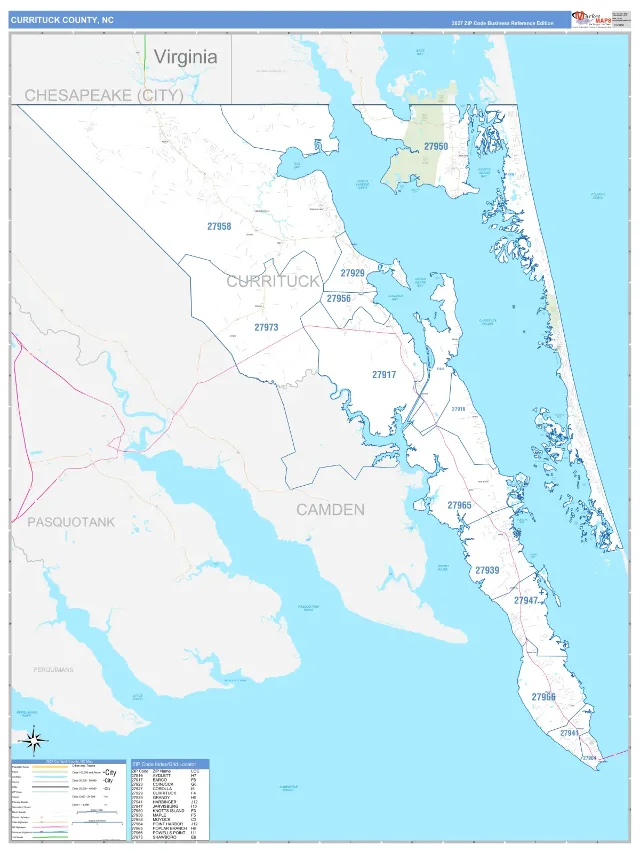 Currituck County, NC ZIP Code Wall Map, Business Reference style