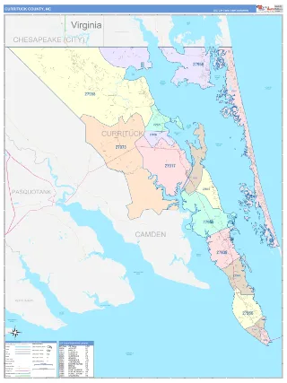 Currituck County, NC ColorCast style ZIP Code wall map