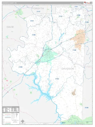 Davidson County, NC Classic style ZIP Code wall map
