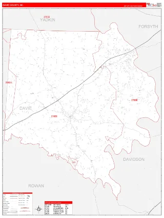 Davie County, NC RedLine style ZIP Code wall map