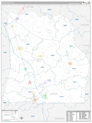 Duplin County, NC Classic style ZIP Code wall map